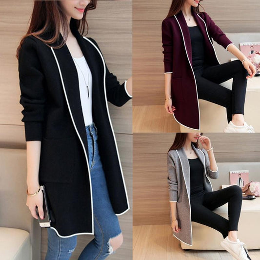Sixsr Womens Fashion Autumn Winter Long Cardigan Female Casual Women Pocket Cardigan Sweater Knitted Cardigans All-match For Women Jacket Tops