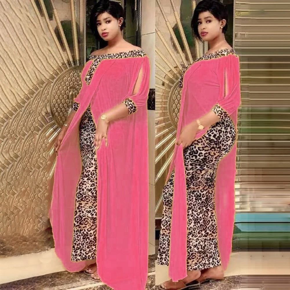 Sixsr Leopard Loose Bodycon Fashion outdoor WomenMaxi Dress Leisure Patchwork Strapless Sexy Ethnic Style African vestidos