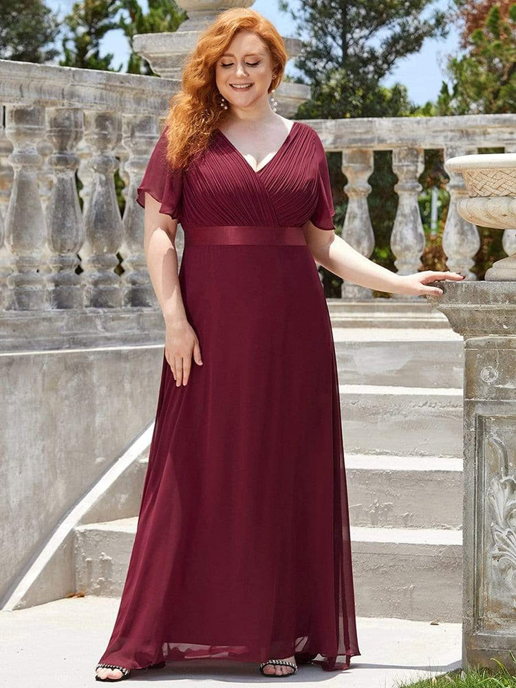 sixsr Summer Outfits New Women Plus Size Evening Dresses Long Elegant A Line V Neck Ruffles Chiffon Formal Wedding Party Dress Robe De Soiree