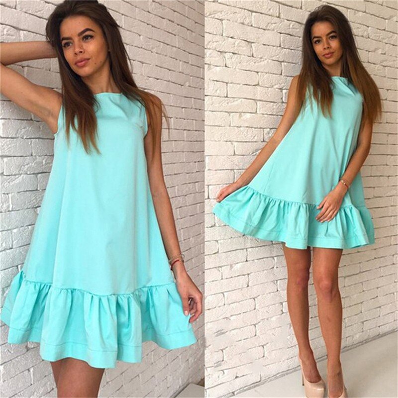 Sixsr Women Female Short Sleeve Loose Mini Short A-line Dresses Summer Beach Casual Dress Candy Color S-XXL