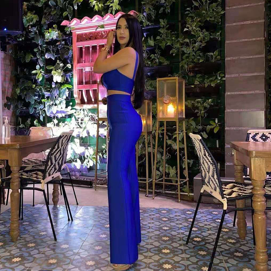 sixsr Set 2 Pieces Strap Sleeveless Bustiers And Long Bell-Bottoms Trousers Sexy Celebrity Party Sheath Vestidos Dobanmbd
