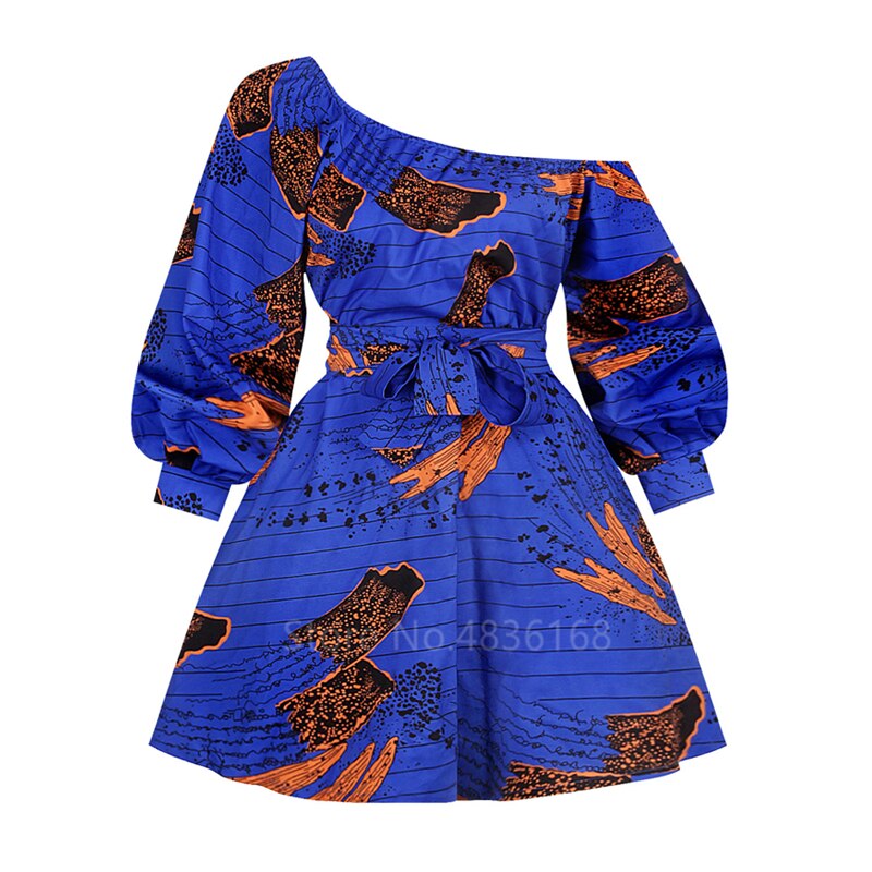 Sixsr African Dresses for Women Full Sleeve Summer Tilting Shoulder Two Wear Dress Dashiki Print African Rich Bazin Top Maxi Clothes