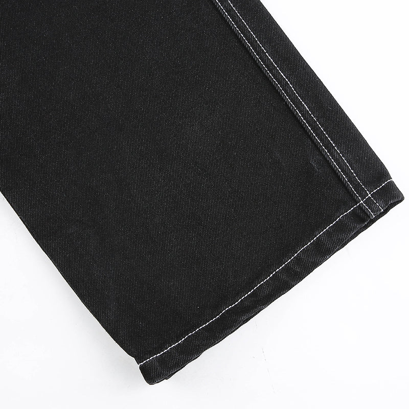 Sixsr Womens Fashion Trends Pockets Patchwork Baggy Jeans Fashion Streetwear 100% Cotton Women Denim Trouser Loose Cargo Pants Korean Jeans Harajuku