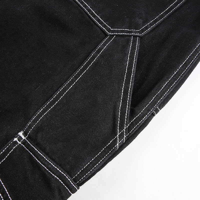 Sixsr Womens Fashion Trends Pockets Patchwork Baggy Jeans Fashion Streetwear 100% Cotton Women Denim Trouser Loose Cargo Pants Korean Jeans Harajuku