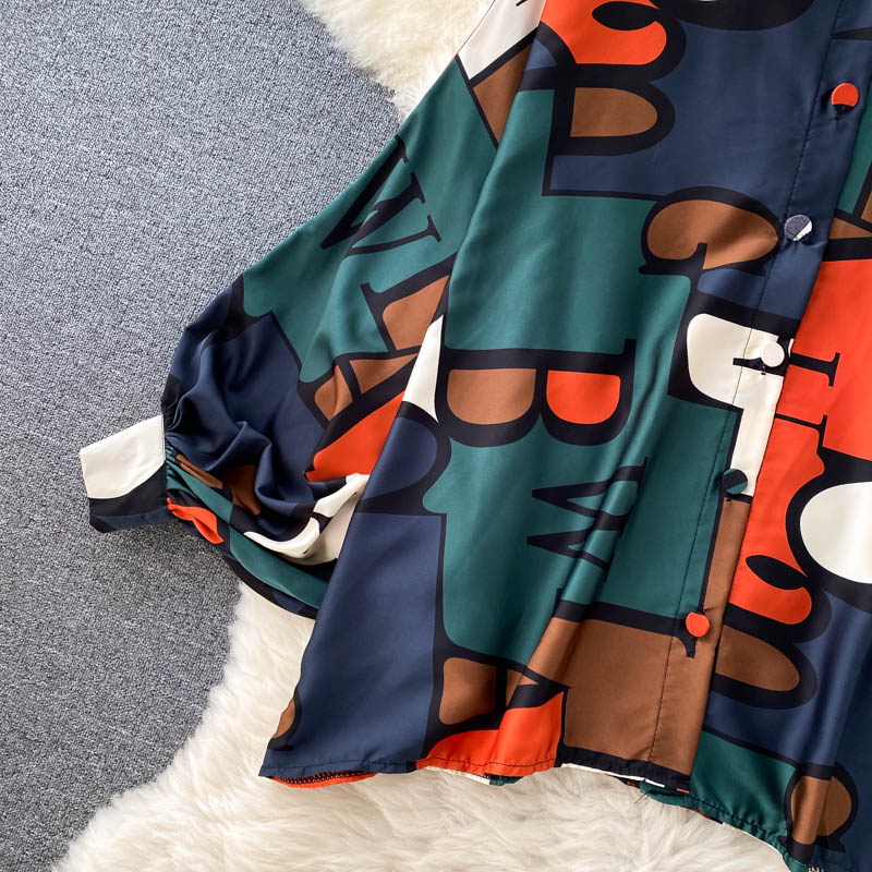 sixsr Women's Dress Spring Retro Print Casual Set Design Batwing Sleeve Single Breasted Blouse+High Waist Long Pants Two Piece Suits