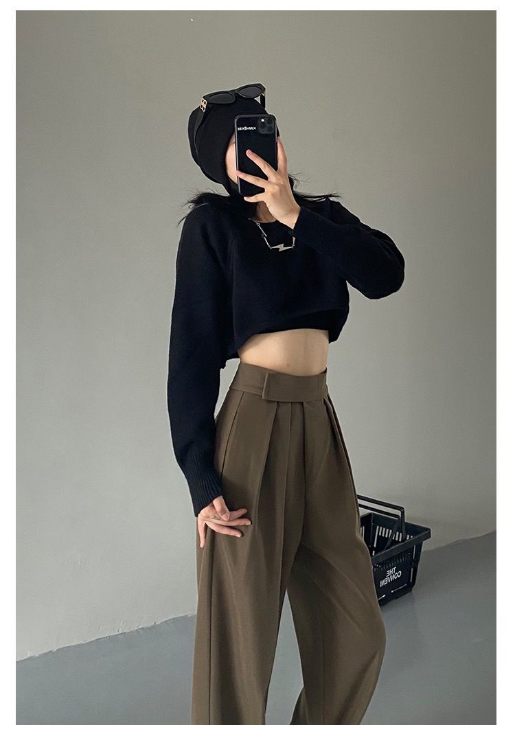 Sixsr Brown Wide Leg Women's Classic Suit Pants Vintage Palazzo Office Elegant Casual Balck Trousers Female High Wasit Pants