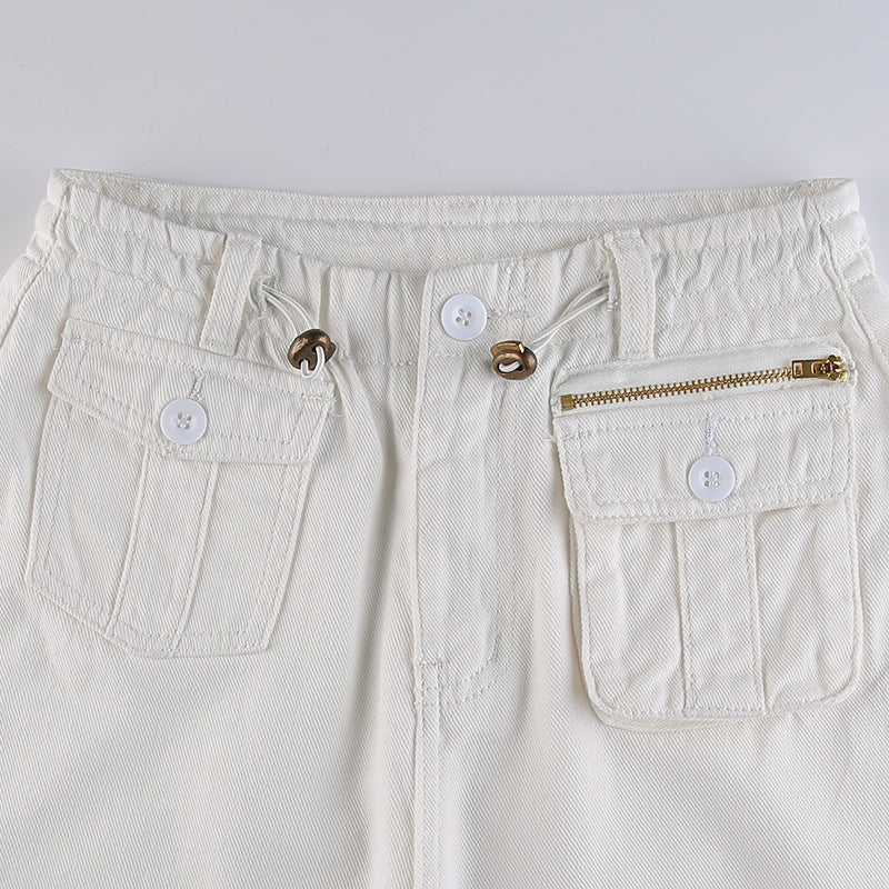 Sixsr Women Spring Fashion Multi Pockets White Cargo Pants Women Adjustable Low Waist Baggy Wide Leg Jeans Oversized Casual Trousers Retro Bottoms Iamhotty