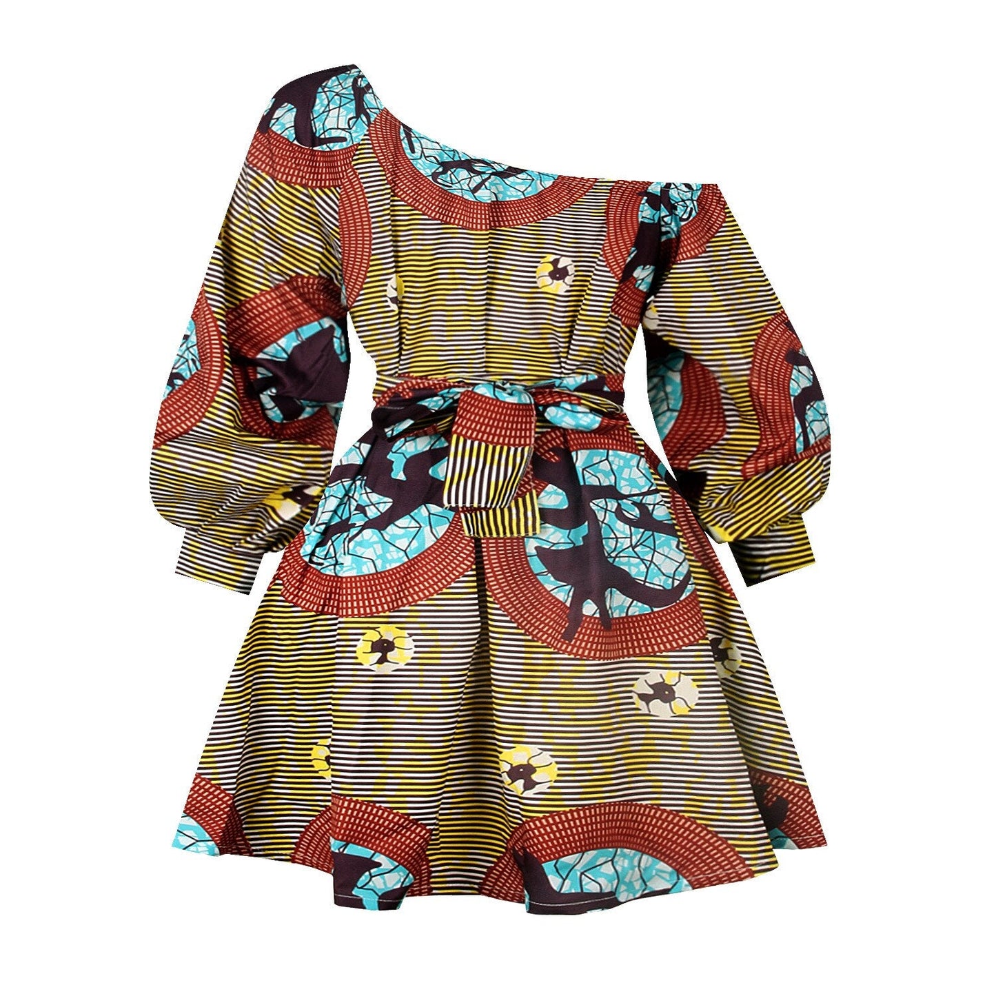 Sixsr African Dresses for Women Full Sleeve Summer Tilting Shoulder Two Wear Dress Dashiki Print African Rich Bazin Top Maxi Clothes