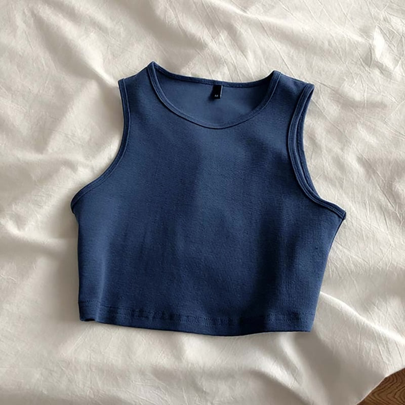 Sixsr Summer new ladies retro crop top high waist slimming stretch slim short sleeveless bottoming top