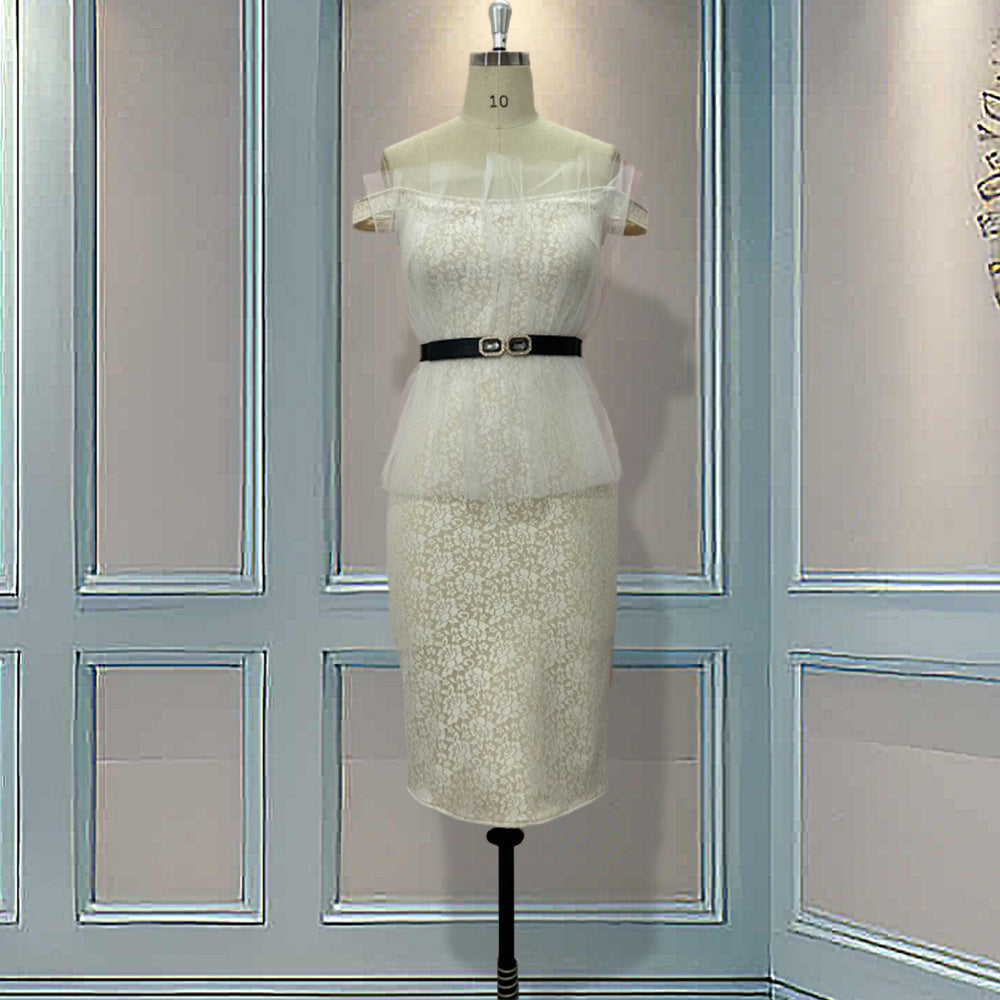 Sixsr Evening Party Date Women White See Through Hollow Out Floral Lace Bodycon Dress Office Lady Spring Summer Work Basic Dresses