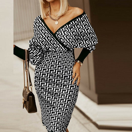 Sixsr Women Deep V-Neck Striped Plaid Party Dress Long Sleeve Spring Autumn Casual Ladies Hip Dress Skinny Sweet Streetwear Vestidos