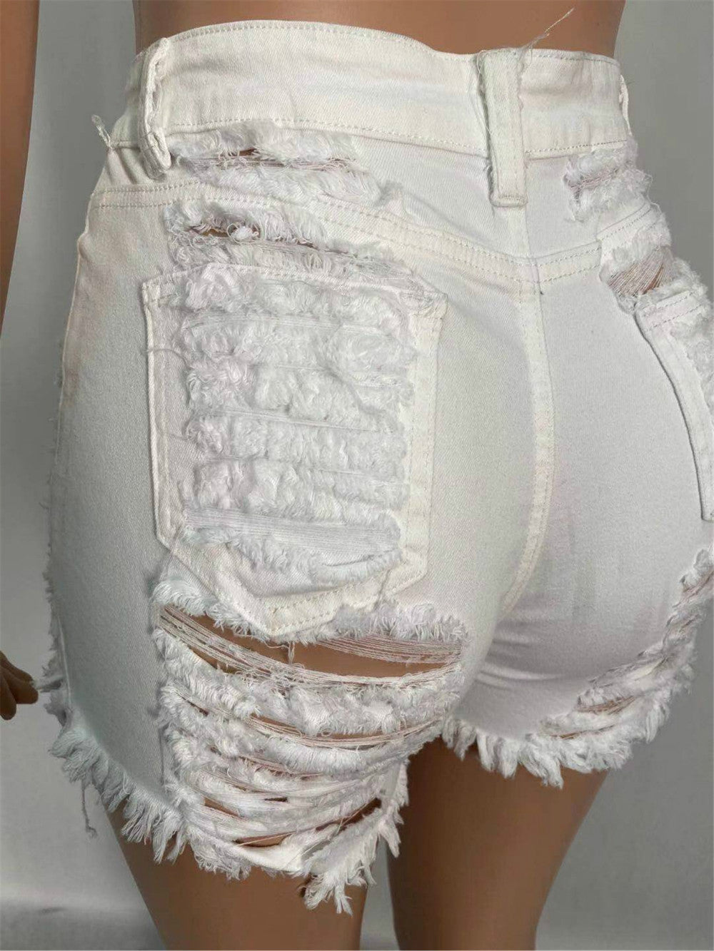 Sixsr New  Summer Ripped Hole Hollow Out Jeans For Women High Waist Sexy Tassels Cut Open Button Slim Denim Shorts Pants