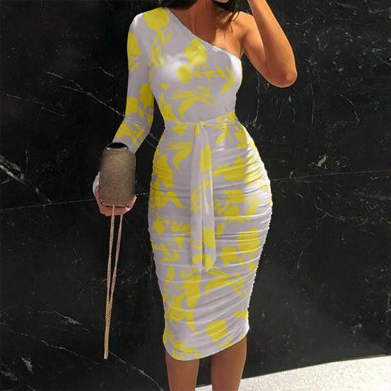 sixsr Women Clothing Asymmetric Collar High Waist Robe Slit Dress Chic Solid Short Sleeve Elegant Fashion Prom Banquet Dress New