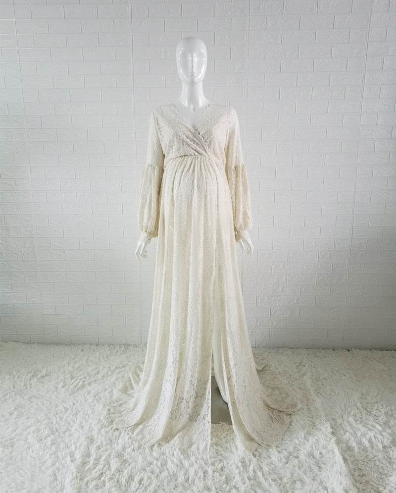 sixsr Boho Style Lace Maternity Dress For Photography Maternity Photography Outfit Maxi Gown Pregnancy Women Lace Long Dress