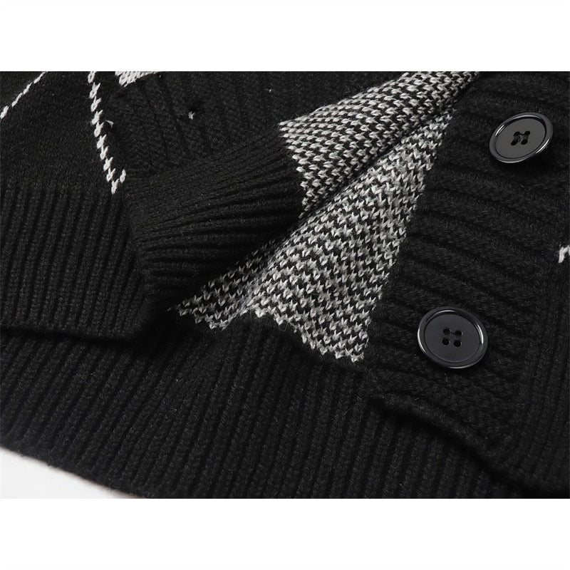 Sixsr Gothic Style Fashion Oversized Black Cardigan For Women Sweater Long Sleeve V-neck Harajuku Loose Vintage Knitwear Tops Coat