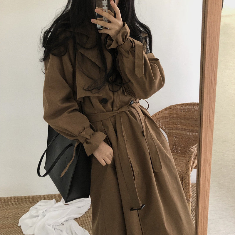 Sixsr Chic Women Trench Coat Casual Women's Long Outerwear Loose Overcoat Autumn Winter Fashion Double-breasted Windbreaker Femme