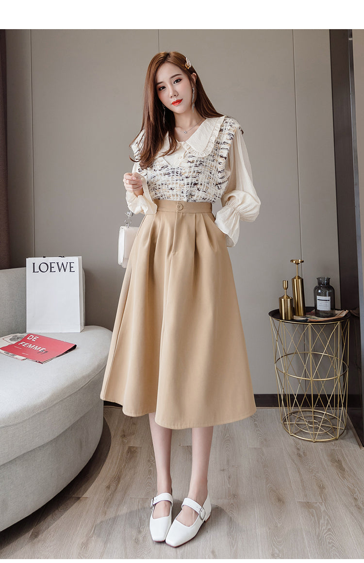 sixsr  New Spring Summer High Waist Midi Skirt Women Casual Pocket Solid Color Loose A-Line Umbrella Skirt Female Petticoat