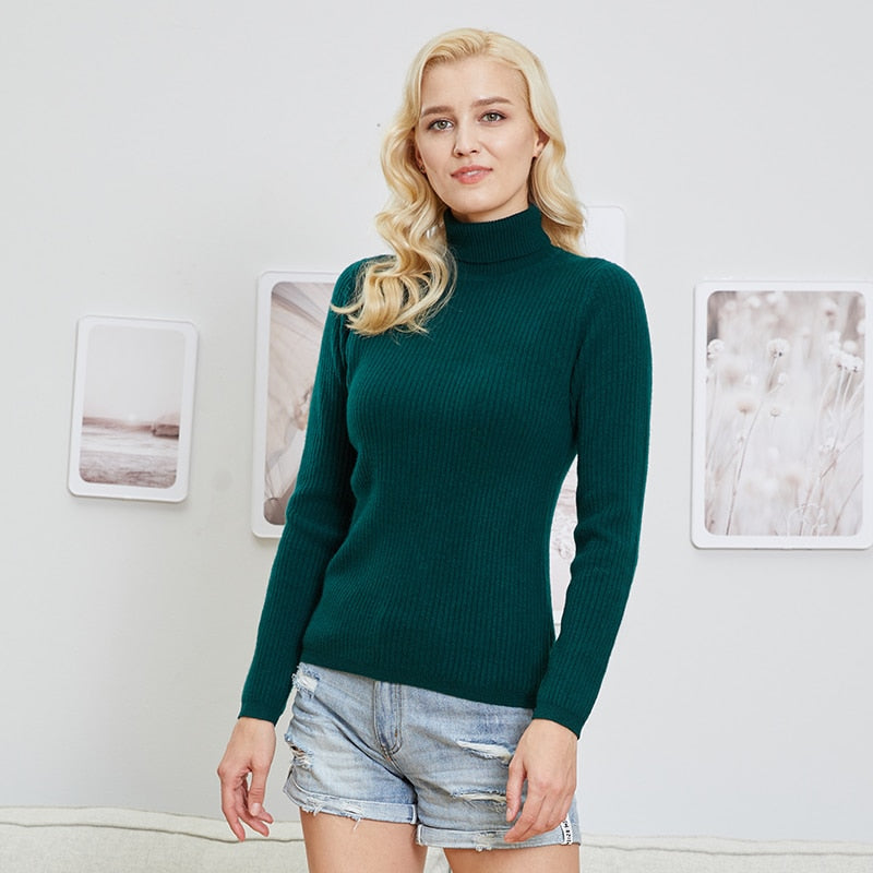 100% Merino Wool Turtleneck Women Sweater Autumn Winter Warm Soft Jumper Women Knitted Pullover Femme Cashmere Sweater Knit