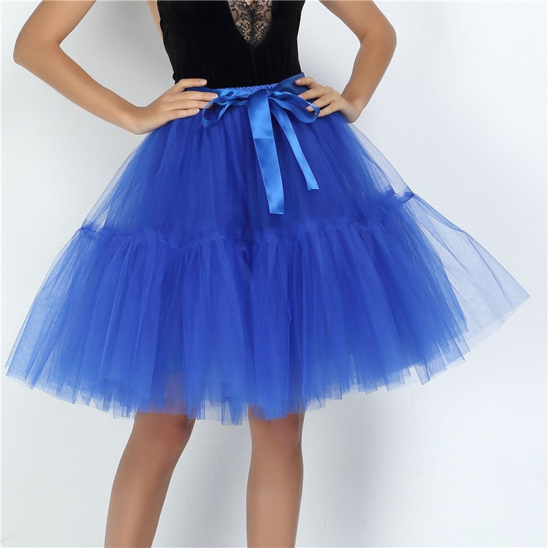 sixsr Petticoat 5 Layers 60cm Tutu Tulle Skirt Vintage Midi Pleated Skirts Womens Lolita Bridesmaid Wedding faldas Mujer saias jupe