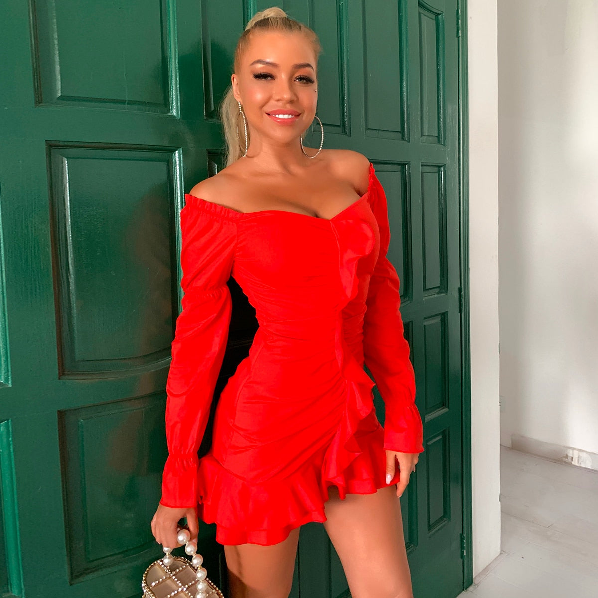 Justchicc White Summer Dress Women Pleated Bodycon zipper Club Party Sexy Dresses long Sleeve Mini Elegant Dress Vestido Bandage