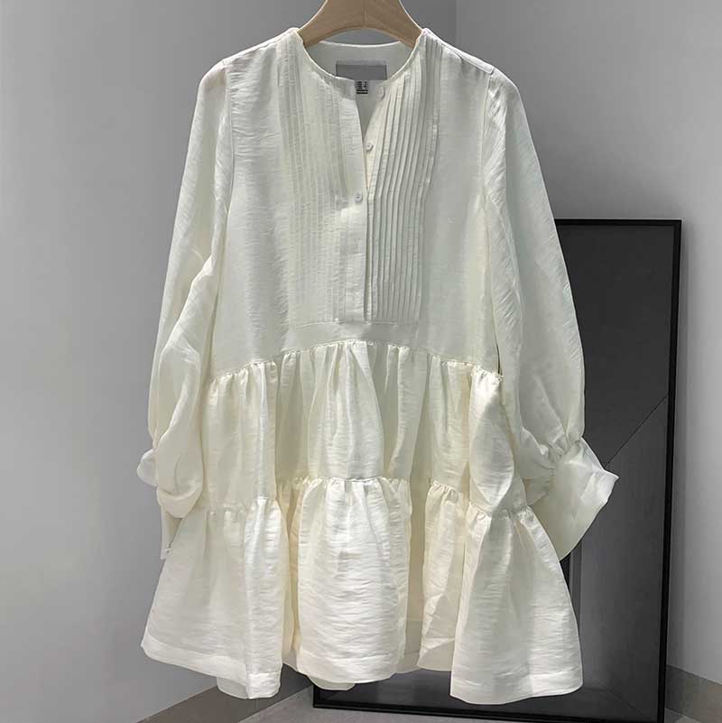 Sixsr pleating women dress long sleeve spring autumn dress fashion ladies dress pockets mini sexy dress women