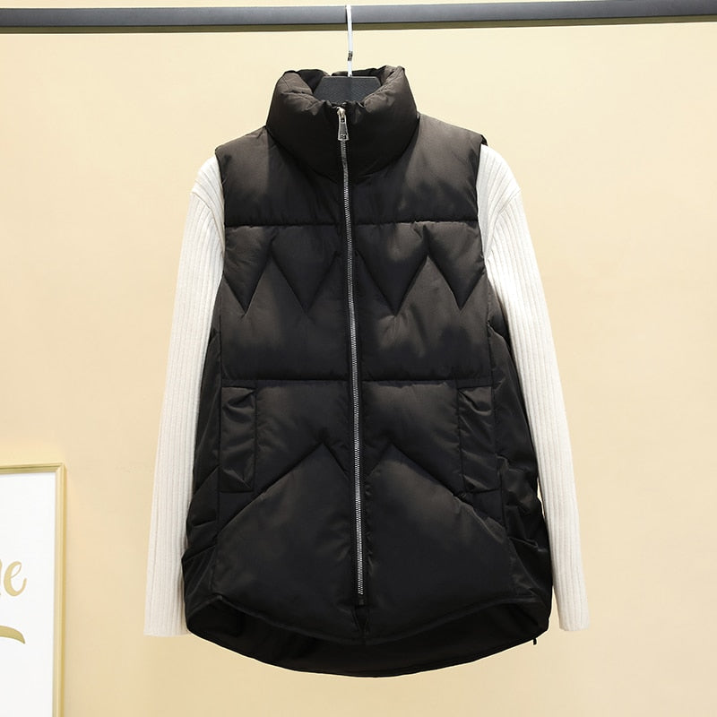 Sixsr Autumn Winter Down Cotton Soild Women's Vest Short Style New Slim Fashion Stand-up Collar White Jacket Sleeveless Vest