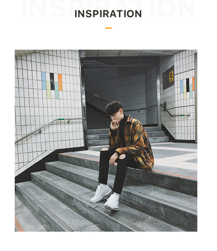 Sixsr New Fashion Men Plaid Shirt Casual Loose Wool Jacket Coat Men Long Sleeve Shirt Mens Clothing Streetwear