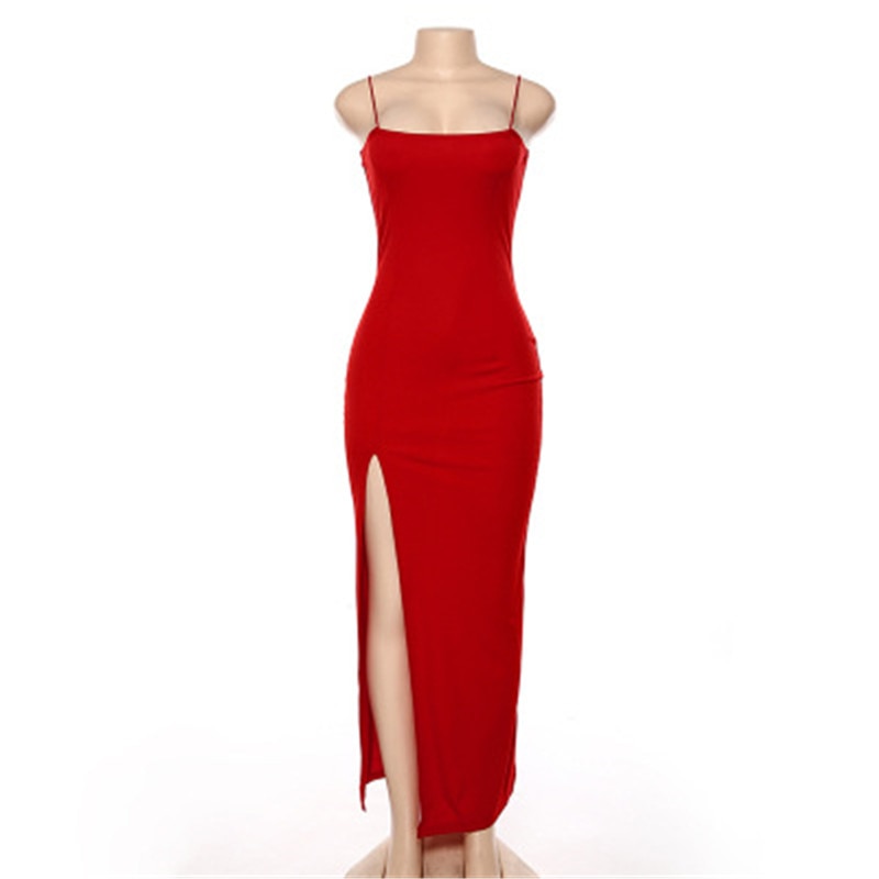 sixsr Fashion Trends Backless Sexy Strap Split Summer Dress Women Elastic Long Dresses Sleeveless Camisole Clubwear Evening Party Dress Women's Robe