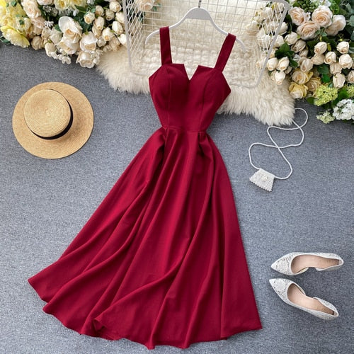 Sixsr Summer Robe Dress Women V Neck Long Party Dresses Sexy Tank Backless Spaghetti Strap Maxi Female Holiday Vestidos