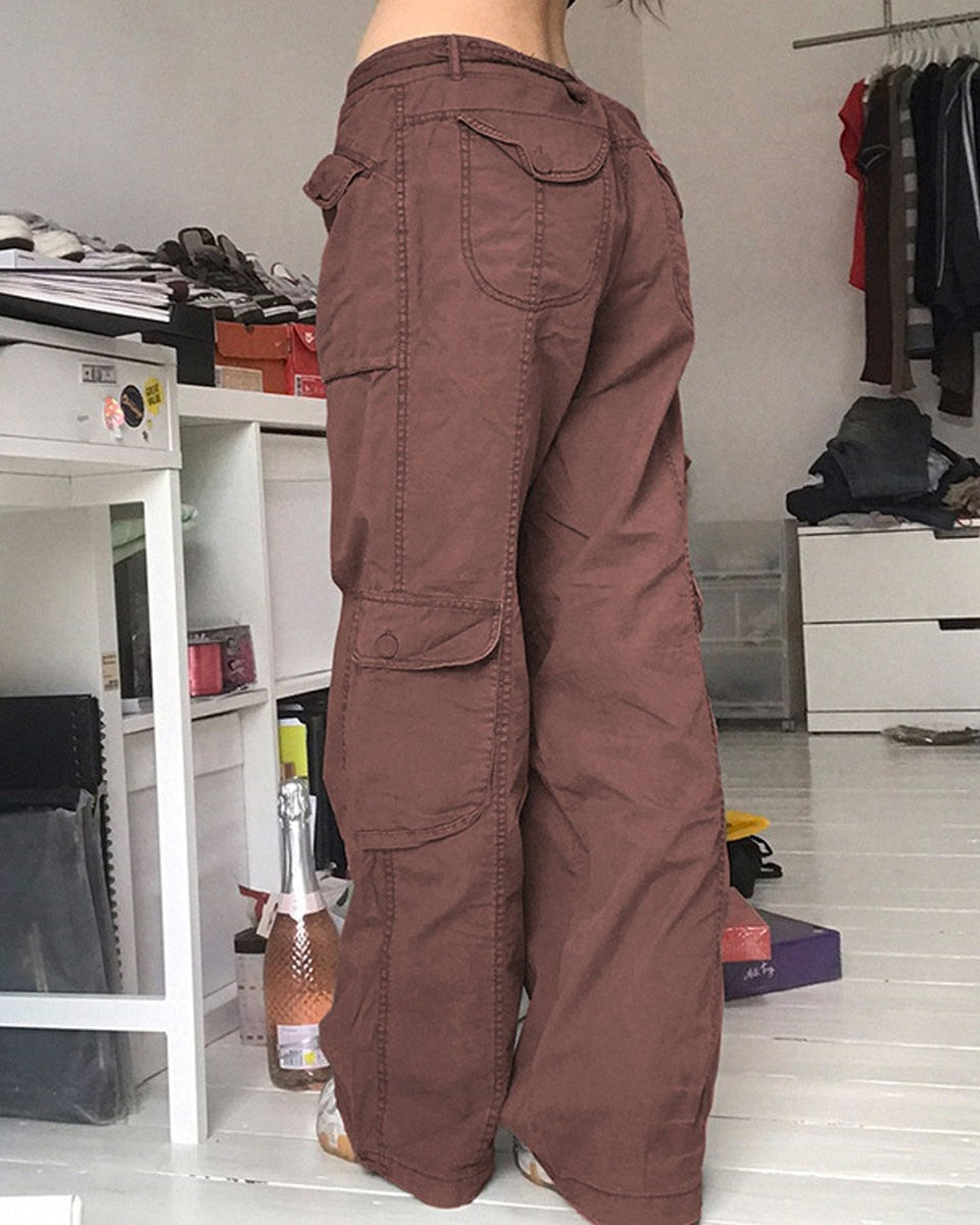 Sixsr Fashion Women's Jeans Y2K High Street Waist Denim Trousers Drawstring Waist Flap Pocket Baggy Jeans Loose Women's Classic Pants