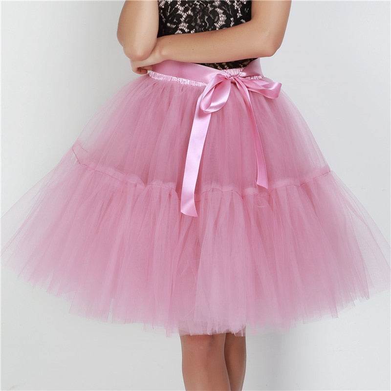 sixsr Petticoat 5 Layers 60cm Tutu Tulle Skirt Vintage Midi Pleated Skirts Womens Lolita Bridesmaid Wedding faldas Mujer saias jupe