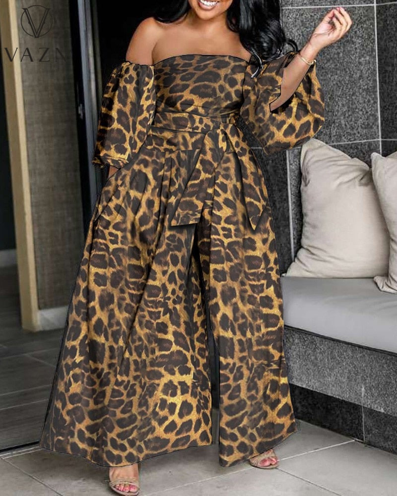 sixsr Womens Fall Fashion Autumn Jumpsuits High-end Chiffon Full Sleeve Strapless Sexy Young Free Women Loose Wide Leg Jumpsuits