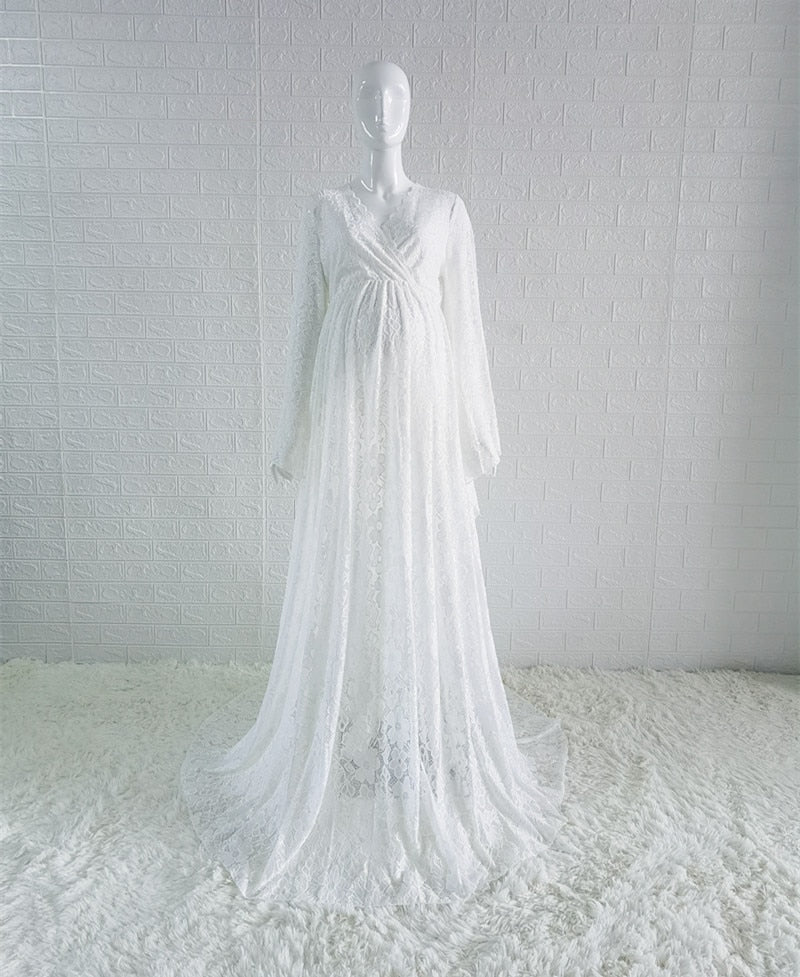 sixsr Boho Style Lace Maternity Dress For Photography Maternity Photography Outfit Maxi Gown Pregnancy Women Lace Long Dress