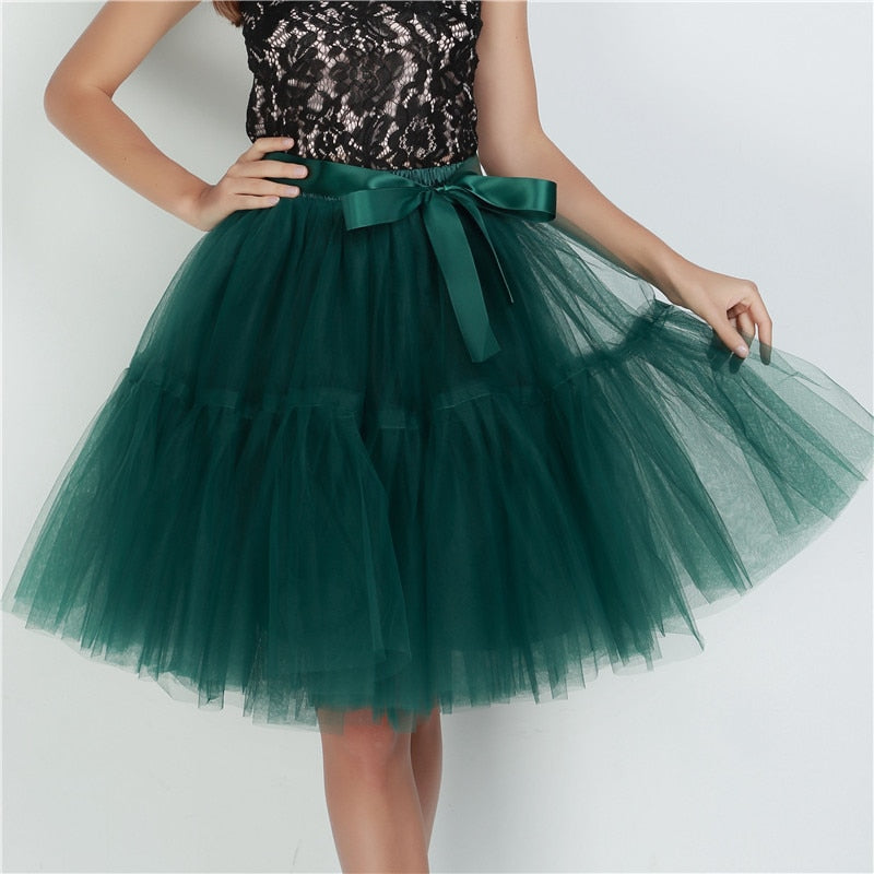 sixsr Petticoat 5 Layers 60cm Tutu Tulle Skirt Vintage Midi Pleated Skirts Womens Lolita Bridesmaid Wedding faldas Mujer saias jupe