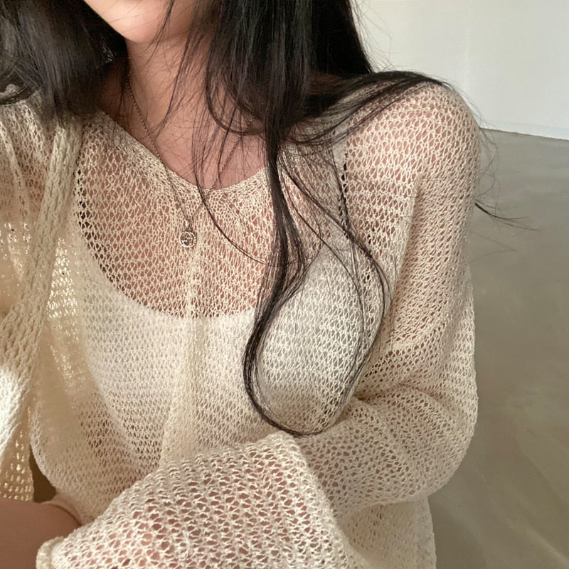 Sixsr Lazy Style Full Sleeves Jumpers Tops Hollow Out Sexy Women Fashion Casual Streetwear Chic Femme Sweaters Pullovers