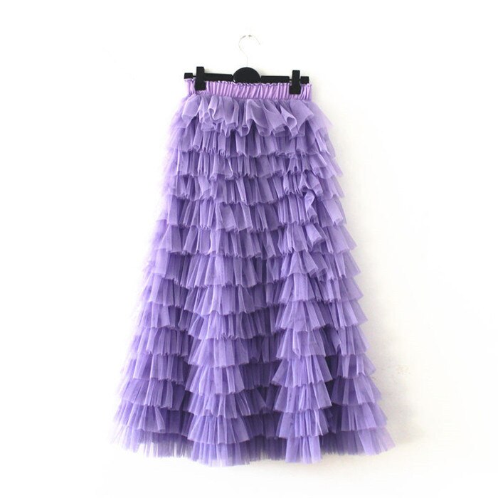 sixsr jupe femme ete Spring Party Skirt Elastic High Waist Long Tulle Skirt Women Multilayer ruffles Pink Mesh Tutu Skirt Ladies