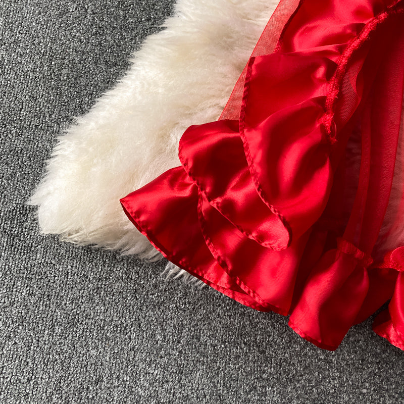 Sixsr Trends  high quality Women Spaghetti Strap Sexy Dress Strapless Bodycon Slim Red Dinner Party Dresses Mesh Patchwork Female Summer Long Dress