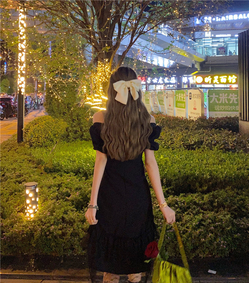 Sixsr New Gothic Women Black Fairy Party Dress Cross Square Collar Lolita Princess Irregular Dress Cute Kawaii Lace Ruffles Chic Dress
