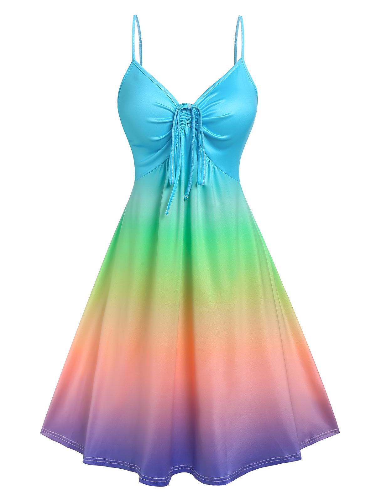 Sixsr Wipalo Casual Dress Plus Size Women Cinched Rainbow Color Ombre Slip Dress Spaghetti Strap Summer Sexy Party Dress Robe Femme