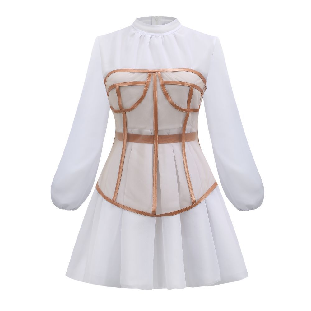 Sixsr New Design 2pcs Summer Dress for Women Black Sexy Corset Dress Vintage Slim Mesh Outfit Clubwear Dress Shirt for Girl's Party