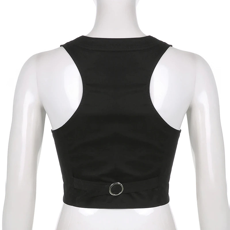 Sixsr y2k Button Corset Top Black Sleeveless Tank Tops Skinny V Neck Aesthetic Punk Crop Top Grunge Fairycore Women Vests