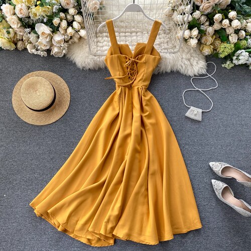 Sixsr Summer Robe Dress Women V Neck Long Party Dresses Sexy Tank Backless Spaghetti Strap Maxi Female Holiday Vestidos