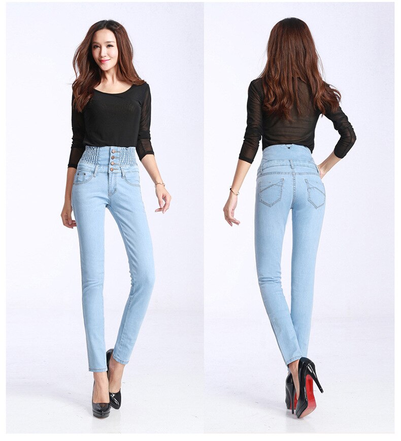 Sixsr Fashion Women Denim Pants Elastic High Waist Skinny Stretch Jean Female Spring/Autumn Jeans Feet Pantalones Mujer Plus Size