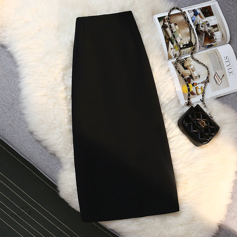 sixsr Fashion Elegant Formal Skirts Women Autumn New High Waist Drape Suit Long Brown Skirt Zipper Female