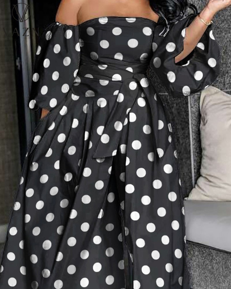 sixsr Womens Fall Fashion Autumn Jumpsuits High-end Chiffon Full Sleeve Strapless Sexy Young Free Women Loose Wide Leg Jumpsuits