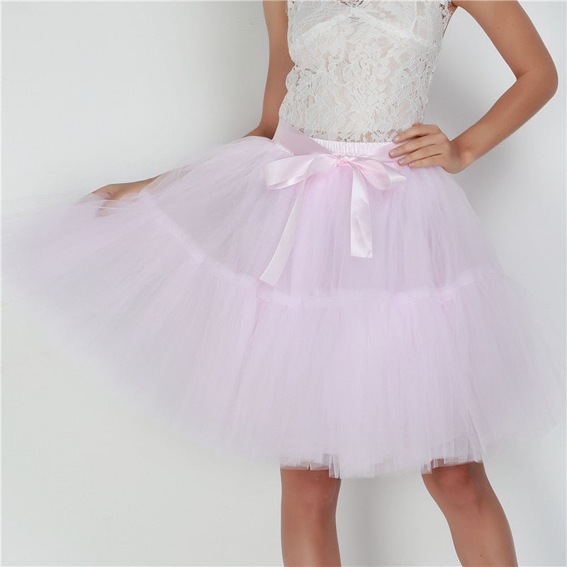 sixsr Petticoat 5 Layers 60cm Tutu Tulle Skirt Vintage Midi Pleated Skirts Womens Lolita Bridesmaid Wedding faldas Mujer saias jupe