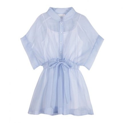 sixsr Summer Outfits Summer Two-piece Set Mini Dress Women Korean Short Sleeve Stand Organza Belt Single-breasted T-shirt Dresses + Cotton Base Shirt