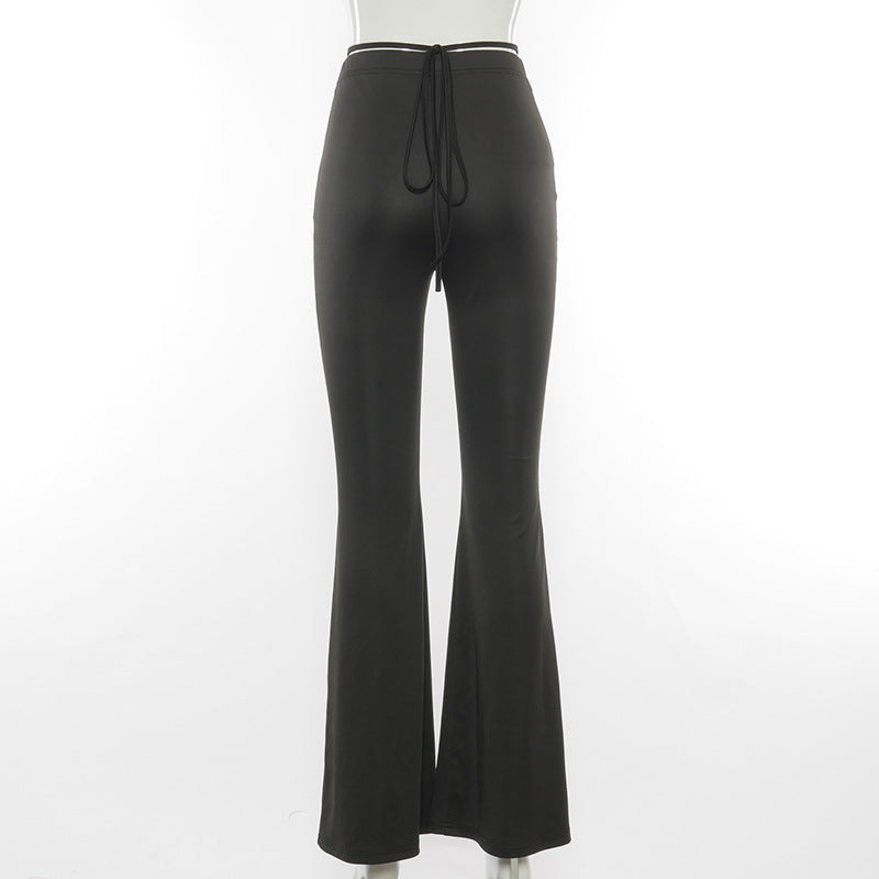 sixsr Fashion Trends Cyber Y2k Flare Pants E Girl Style Sexy Strechy Trousers Women Lace Up V Waist Low Rise Harajuku Black Pants C85-BB22