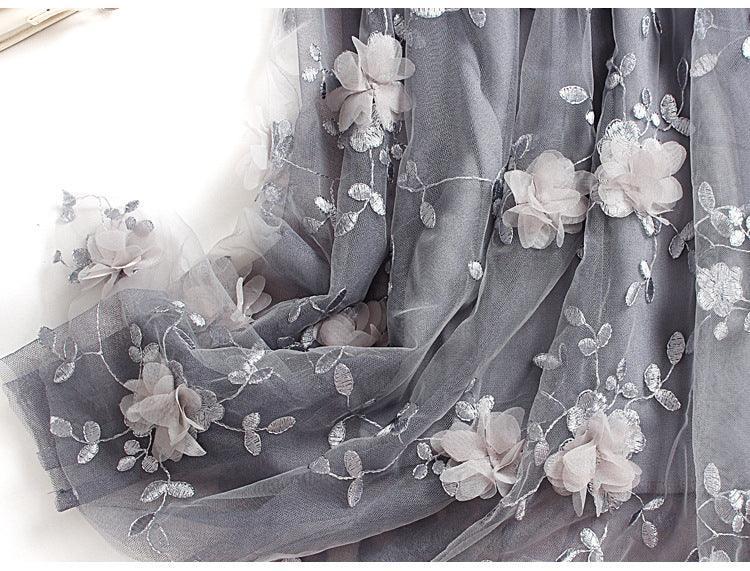 sixsr Luxury Woman Skirts Korean style Fashion Elastic Waist Appliques Embroidery Floral Mesh Skirt Long Gauze Ball Gown Skirt