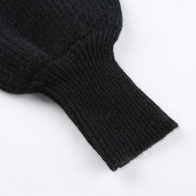 Knitted Women's Sweater Vintage Pullover Long Puff Sleeve Pink Square Neck Top Korean Fashion Style Autumn Winter Clothing